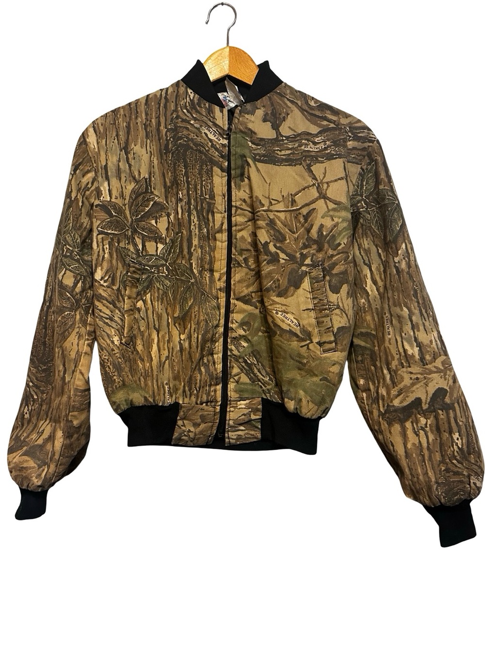 VTG LaDonn Mossy Oak Camo Bomber Jacket Made in USA Zip Front XL Hunting Kids